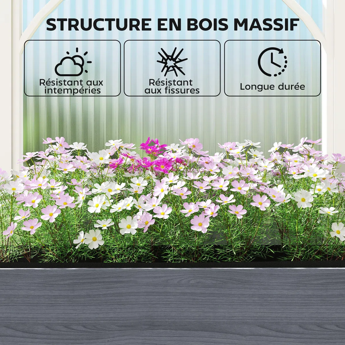 Outsunny Carré Potager avec Pieds en Bois Surélevé 98 x 37 x 90 cm Gris | Jardinière Extérieure, Grande Taille, 4 Trous de Drainage, Tissu Non Tissé, pour Légumes, Fleurs