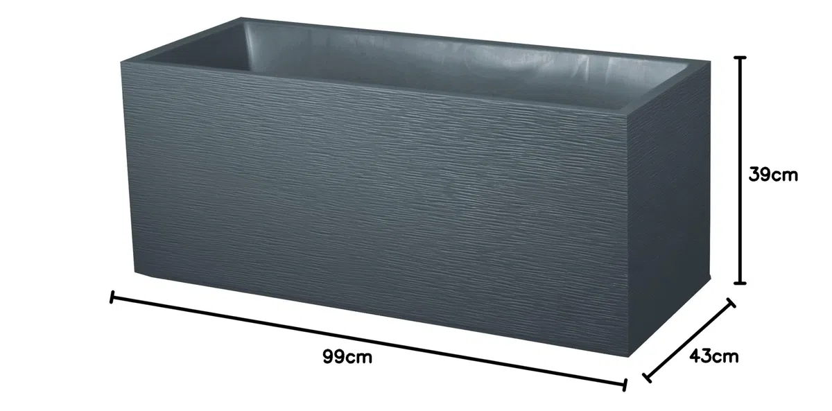 EDA - Jardinière Graphit 98 L - Décor Effet Vagues - Double Paroi - Zone de Rétention d'Eau - 99 x 39 x 43 cm - Gris anthracite