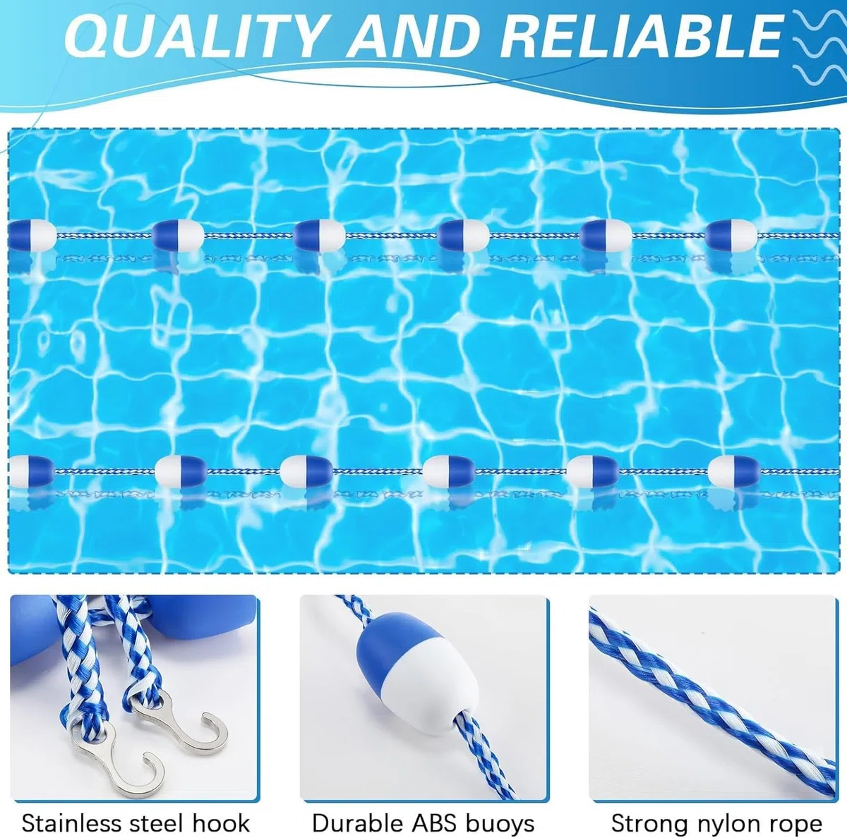 Cette barrière Flottante de sécurité pour Piscine, avec bouées et Ligne de Couloir de nage, Assure Une séparation Efficace et sécurisée. Idéale pour Les piscines, l'entraînement à la natatio
