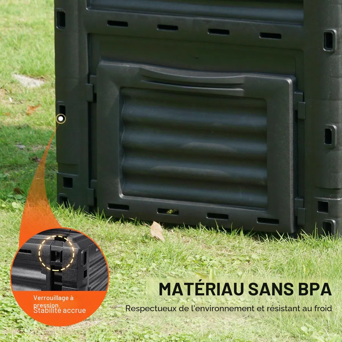 VEVOR Composteur de Jardin 300 L Bac à Compost Extérieur sans BPA avec Couvercle Porte Inférieure Grande Capacité Facile à Installer pour Collecte des Feuilles Compostage Création Rapide Sol Fertile