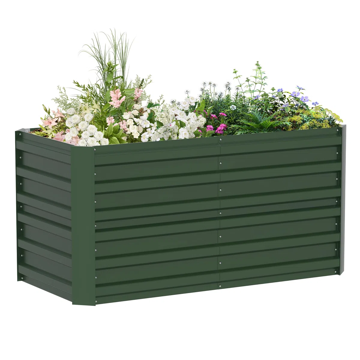 LZQ Jardinière surélevée en métal - 435 l - Pour le jardin - En tôle d'acier inoxydable - Pour la culture de légumes et de fleurs - 120 x 60 x 58 cm - Rectangulaire - Vert - S