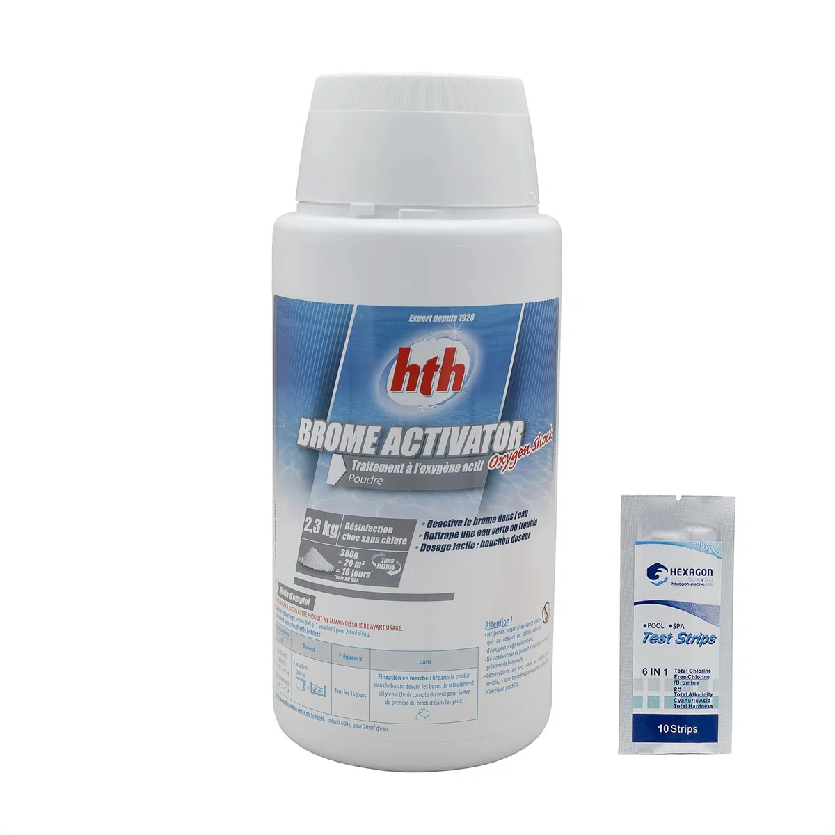 HTH Brome ACTIVATOR Oxygen Shock Granulés - 2,3kg | Activateur de Brome - Oxygène Actif Choc - Désinfection Choc sans Chlore - Dissolution Rapide + 10 Tests HPS OFFERTS 6 en 1