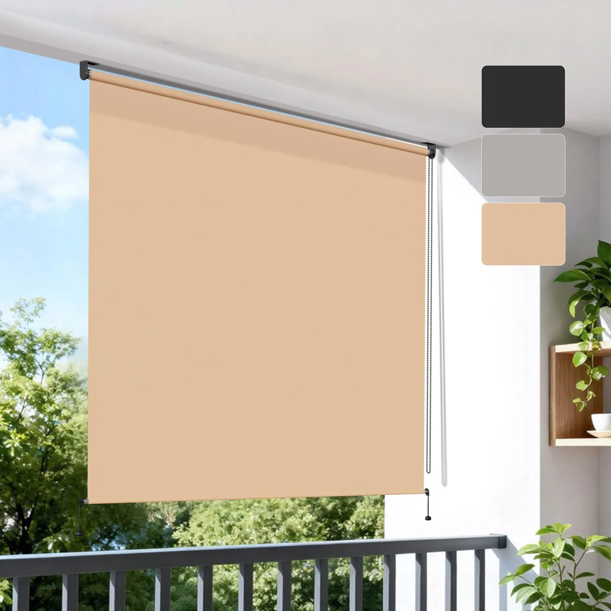 BelleMax Store Enrouleur Exterieur pour Balcon, Store Vertical avec la Chaîne, Tissu 220 g/m² Protection Solaire UV 50+ et Protection de la Vie Privée, Gris Foncé,100 x 140cm