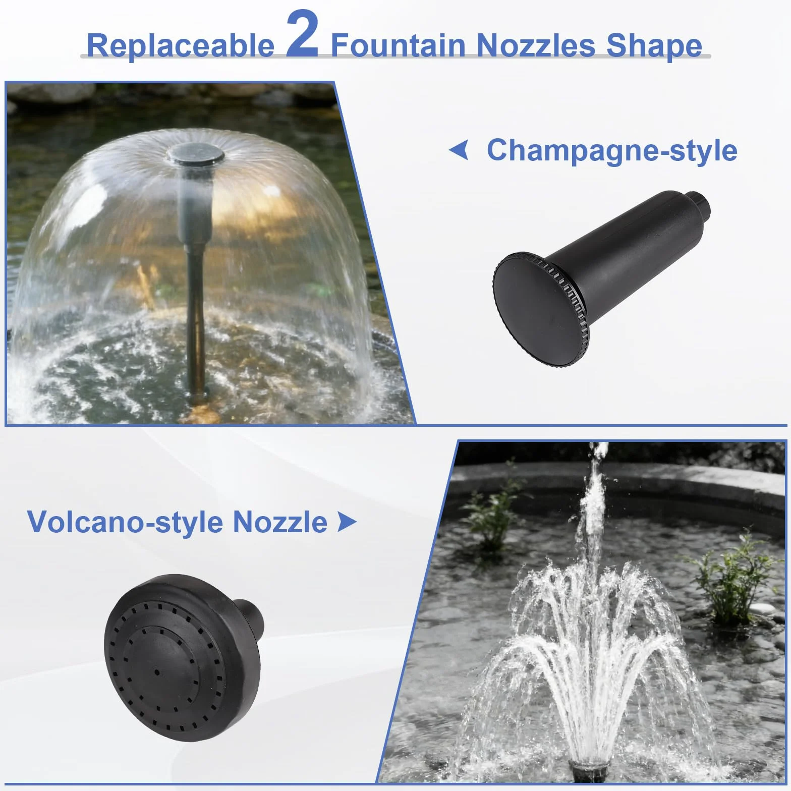 EFUTURETIME Pompe de Bassin 3000 L/H 55W, Pompe pour Fontaine Exterieur avec 2 Buses 5m Câble, 3m Hauteur Manométrique, Paysage Aquatique Parfait pour Bain d'oiseaux Aquarium Etang Jardin