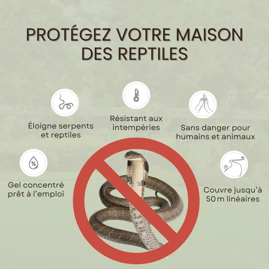 Répulsif Serpent Gel 500ml – Barrière Naturelle Anti-Serpents et Lézards, sans Insecticide, Usage Extérieur Terrasse, Seuils et Contours de Bâtiment