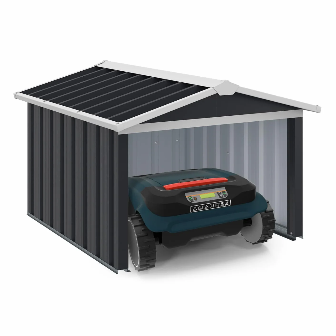 IDMarket - Garage pour Robot Tondeuse Toit à 2 pentes métal Gris Anthracite 86 x 98 x 62 cm
