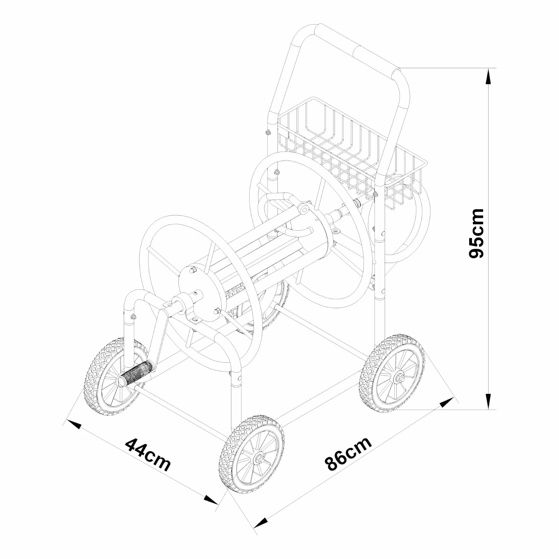 pro.tec Enrouleur de Tuyau de Jardin pour Tuyau 3/4 Pouce jusqu'à 70 m avec 4 Roues et Poignée Enroulable avec Manivelle Mtal PP PU 86 x 44 x 95 cm Vert Noir