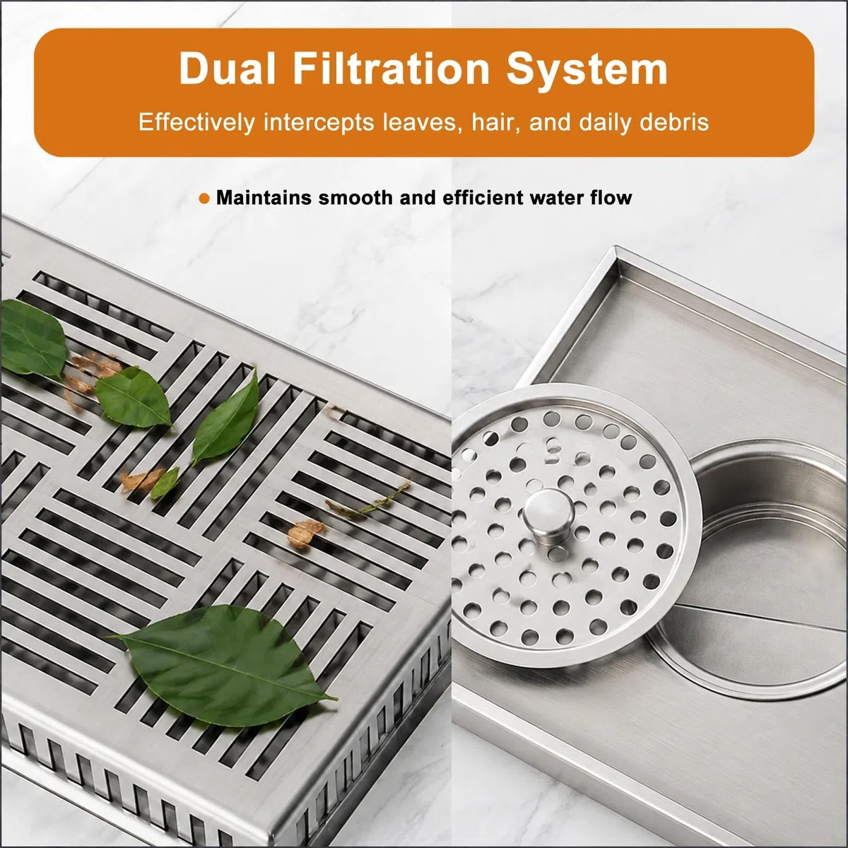 Grille De Drainage Longue en Acier Inoxydable pour Terrasse Et Jardin | Panier Filtre D'évier En Acier Inoxydable 304, Conçu Pour Terrasses Et Jardins(10x60cm(75 Holes))