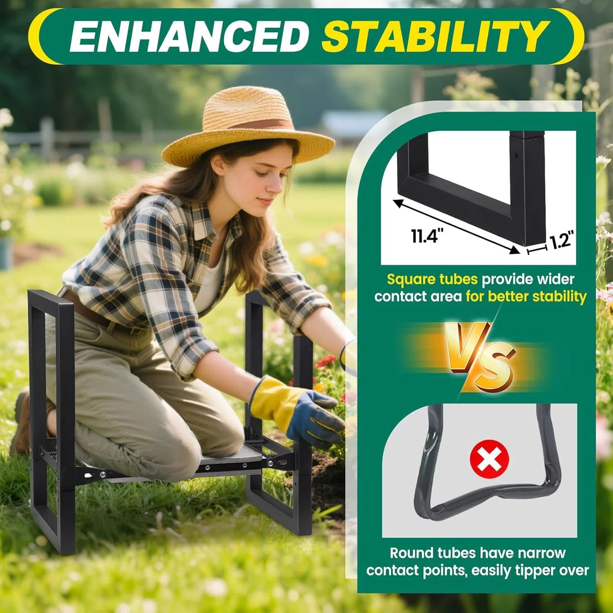 Repose-genoux et siège de jardin, tabouret de jardin pliable robuste avec poignées, appareil à genoux stable, banc de chaise, outils de jardinage, cadeaux pour jardiniers en plein air