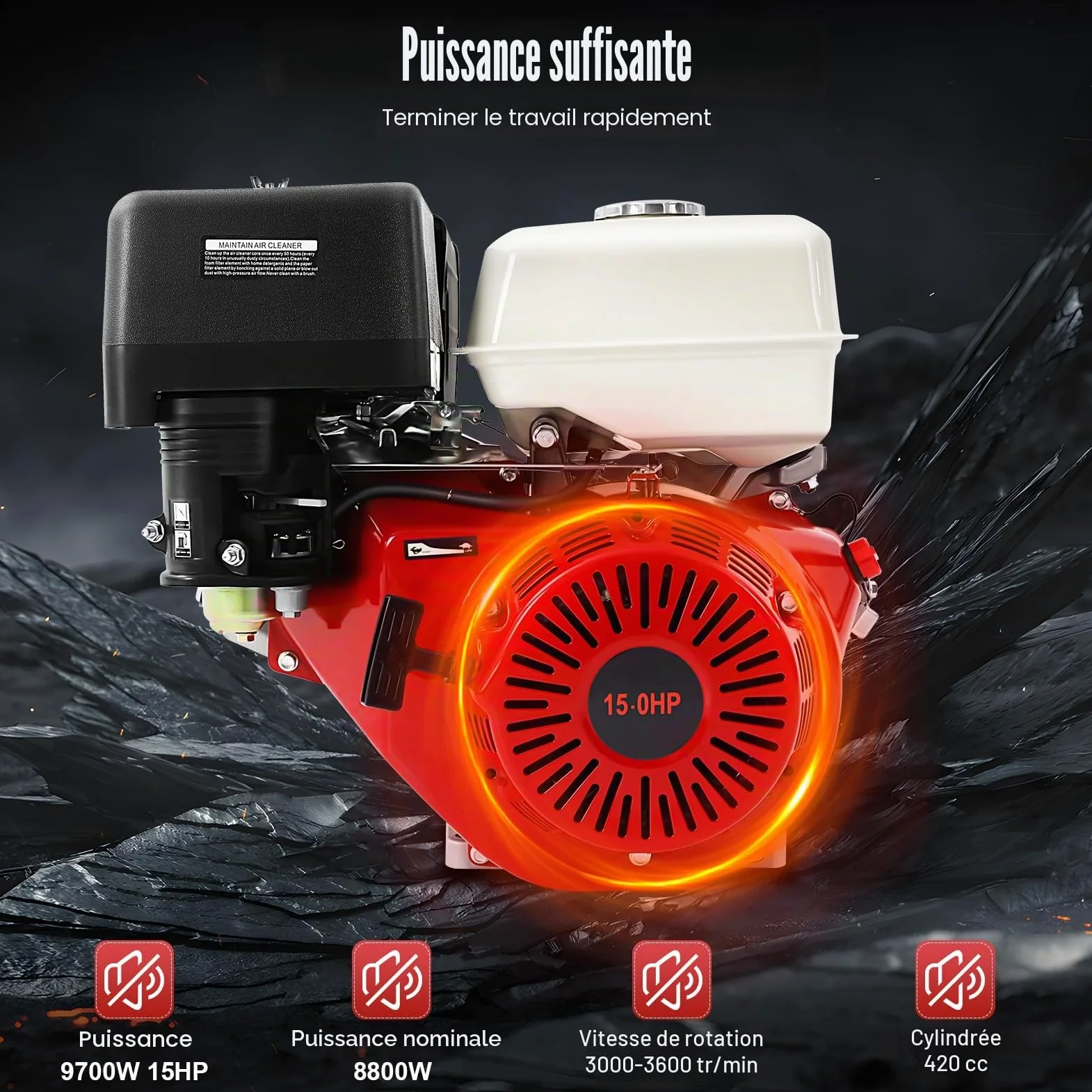 Moteurs à 4 temps pour kart, moteur à essence de 15 CV, moteur fixe, moteur industriel, moteur à quatre temps refroidi à l'air, moteur additionnel, moteur kart de 420cc, moteur go-kart, moteur Otto