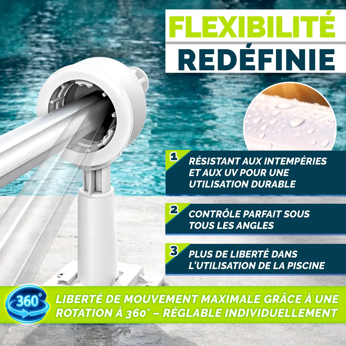 tillvex Dérouleur pour Piscine 1,05-6,15 m avec thermomètre | Système d'enroulage pour bâche Solaire | Dispositif d'enroulement Les bâches de Protection et couvertures de Piscine + Pattes de Fixation