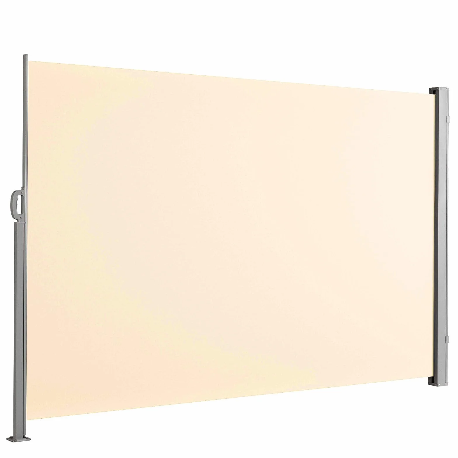 Floordirekt Store latéral en aluminium, 180 x 450 cm, beige, extensible, brise-vue et protection solaire, pour balcon et terrasse, polyester 280 g/m² (PU), protection UV UPF50+, avec support au sol