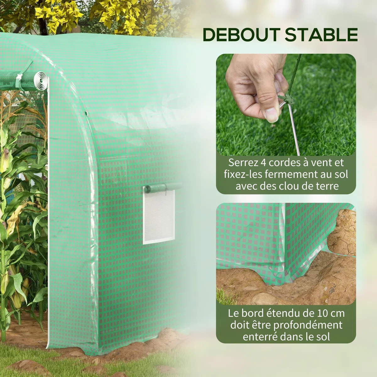 Outsunny Serre de Jardin Tunnel Serre à Tomates 8 m² 4L x 2l x 2,05H m Vert | Châssis Tubulaire Renforcé, Double Porte Zippée, 6 Fenêtres Enroulables