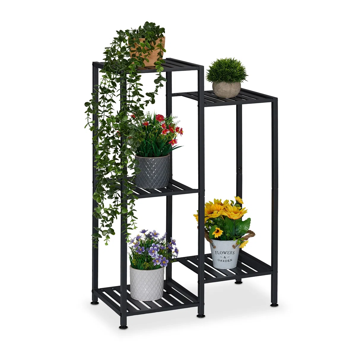 Relaxdays Étagère à Plantes, 5 Niveaux, pour Vos trésors Verts, métallique, H x L x P : 81 x 55 x 28,5 cm, Noir
