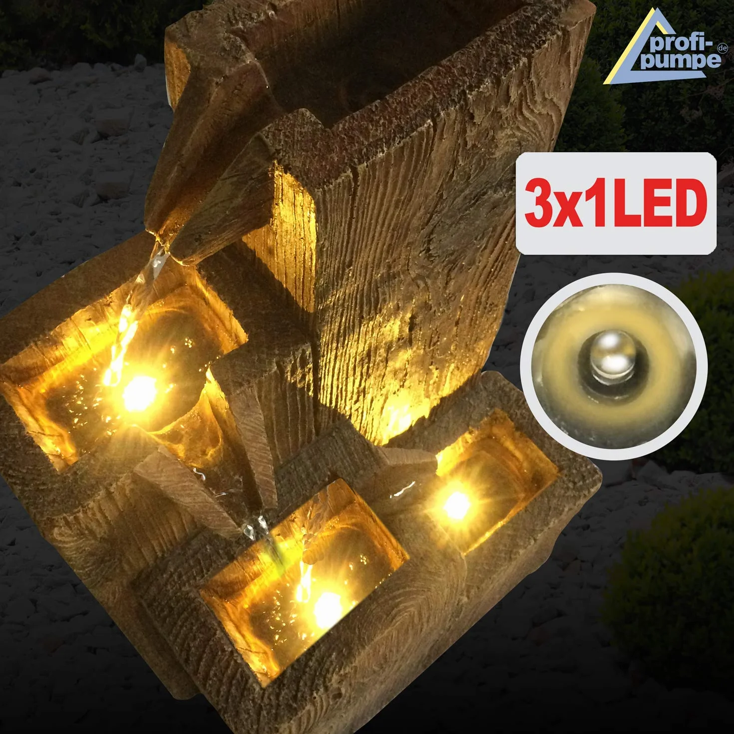 Fontaine de Jardin Décorative avec Lumière LED 230 V - Cascade d'eau Bois pour Jardin, Terrasse, Salon, Balcon 48 cm