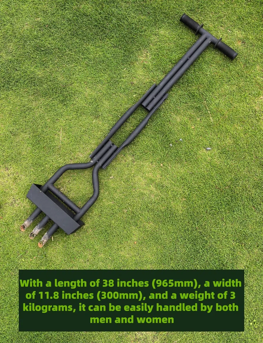 Aérateur Gazon Manuel 3 Pointes Acier trempé 99 cm – Carotteuse avec Cadre 21.5 cm – Poignée Fixe – Petite pelouse – Homme, Femme, âgé