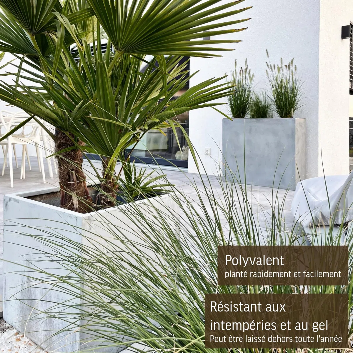 VIVANNO Jardinière en Fibre de Verre - 45x45x45 cm - Design béton Gris - Jardinière carrée pour l'extérieur et l'intérieur