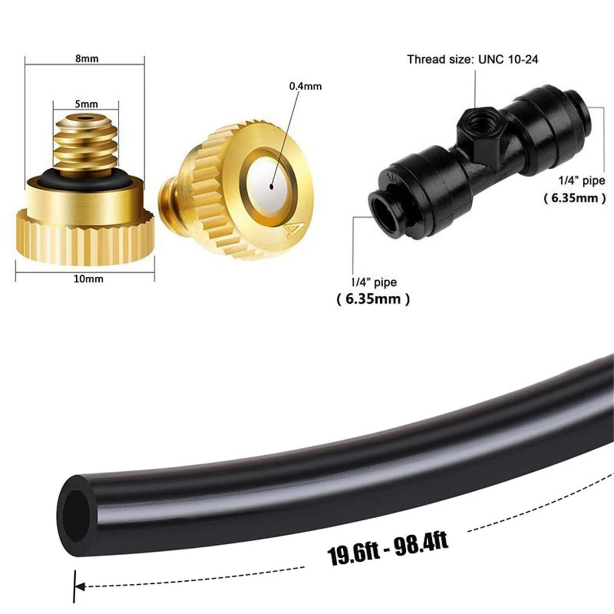 Brumisateur terrasse exterieur Kit avec pompe, Tuyau d'arrosage pour serre de jardin, Système de brumisation d'extérieur automatique ligne de brumisation + buses de brume + adaptateur en laiton ( Size