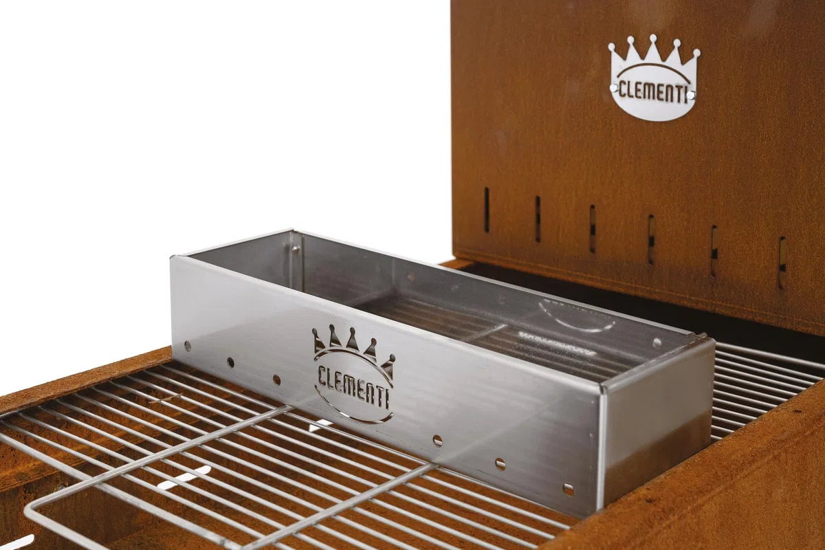 Barbecue à bois en acier Corten pour Serial Griller, Flipper avec grille en acier inoxydable, Super Flipper avec accessoires (Flipper complet avec accessoires)