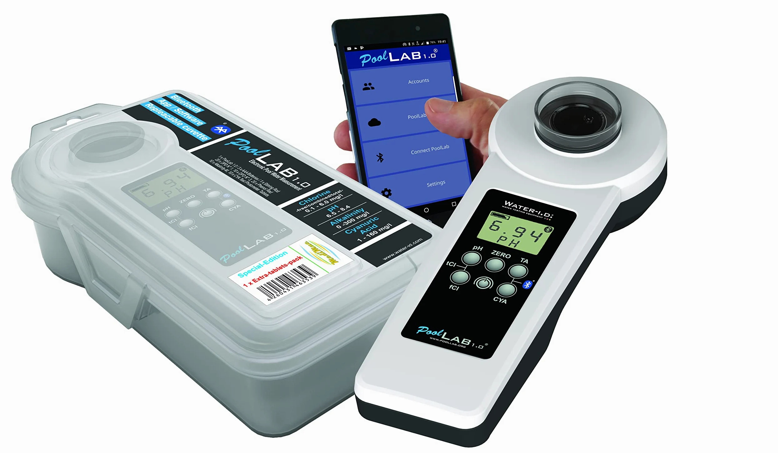 MediMuc PoolLab 1.0 Photomètre, 13 en1, avec 70 pastilles, une cuvette extra
