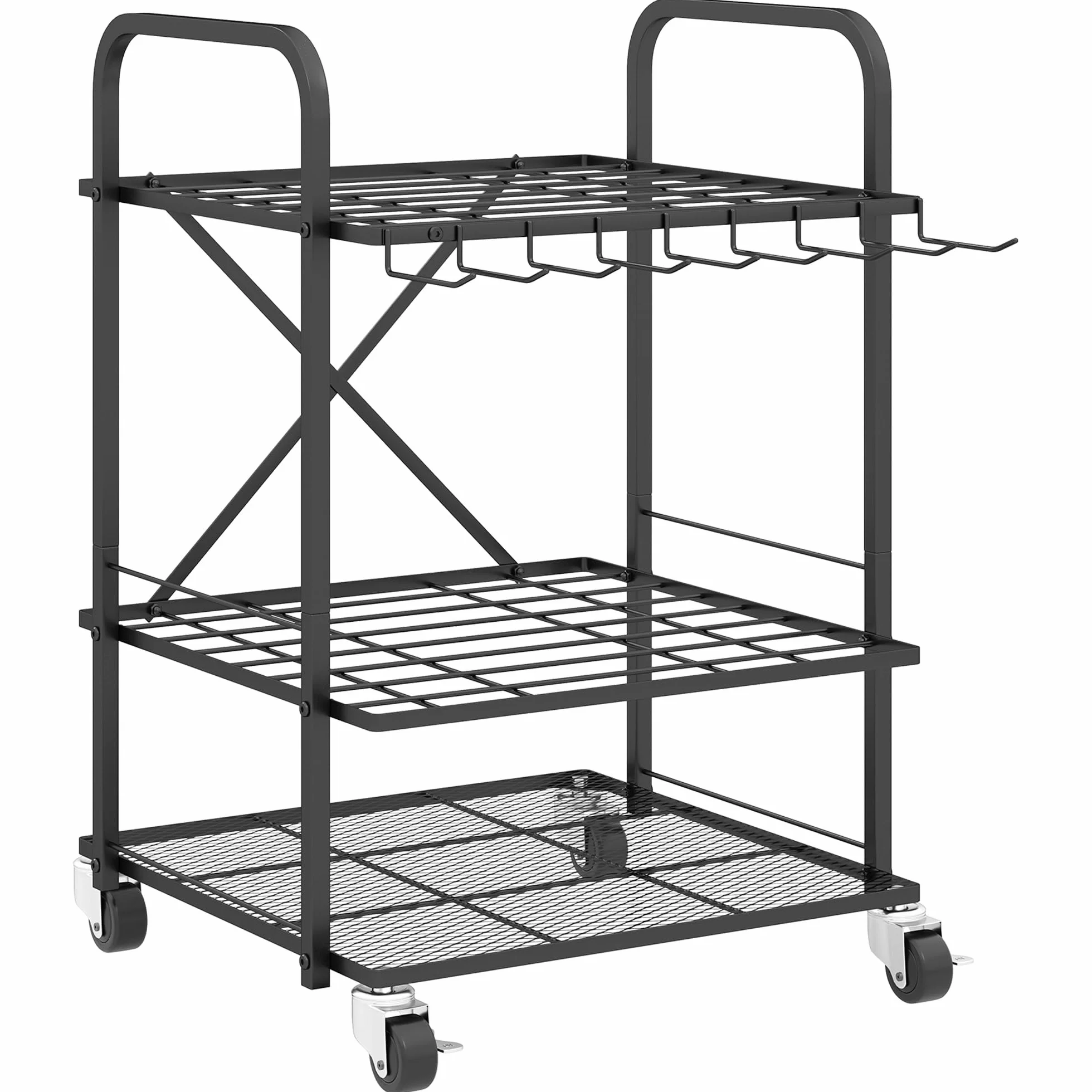 Outsunny Organisateur d'outils de Jardin avec 9 Crochets, Support à Outils de Jardin 40 Compartiments, Porte-Outils de Garage en métal sur roulettes pour sécateurs, pelles, râteaux, Noir
