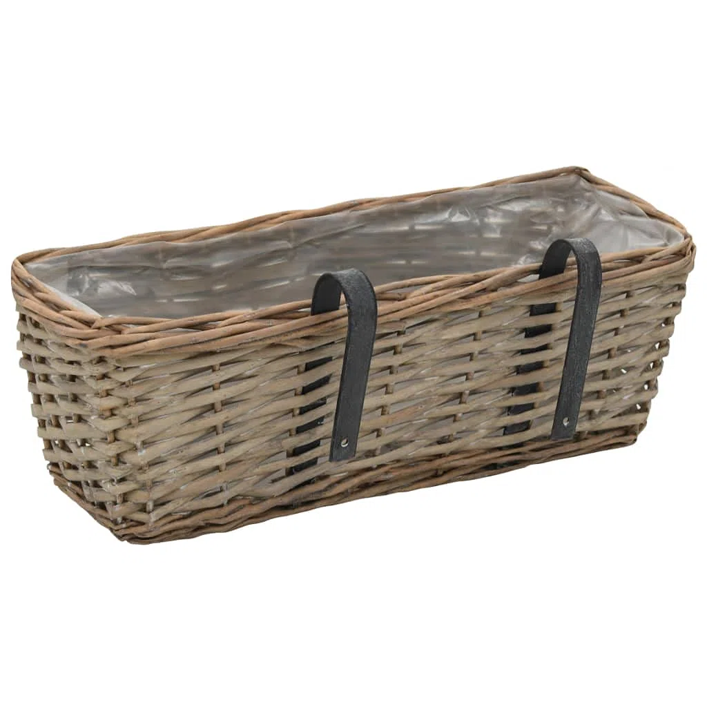 Jardinière de Balcon en Osier 40 cm avec Doublure PE 2 pcs, Pot Suspendu pour Fleurs, Herbes aromatiques, succulentes, décoration Jardin terrasse intérieur extérieur