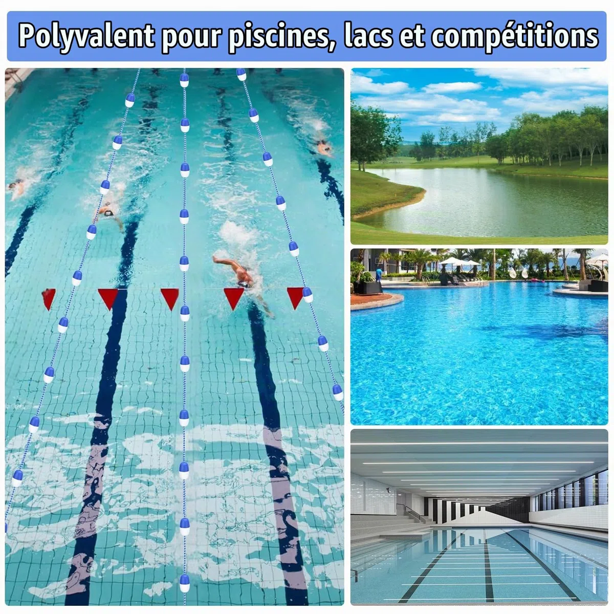 Corde de Séparation de Sécurité de 5 M pour Piscine, Séparateur de Sécurité À Cordon Flottant pour Piscine Avec Flotteurs et Crochets pour Diviser Les Zones Dangereuses Ou Les Couloirs de Nage