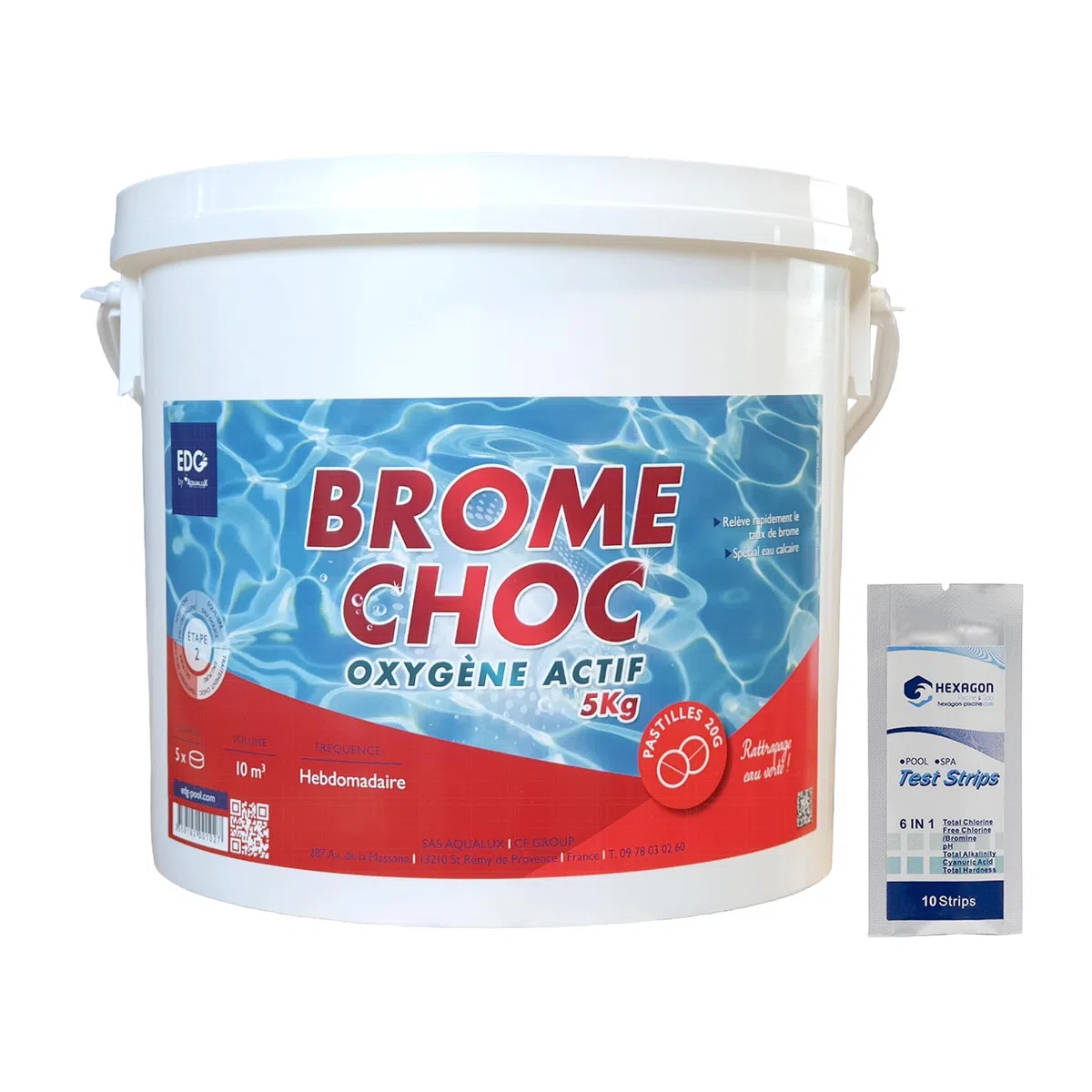 EDG by AQUALUX Brome Choc Pastilles 20g - 5kg | Activateur de Brome - Oxygène Actif Choc - Désinfection Choc sans Chlore - Dissolution Rapide + 10 Tests HPS OFFERTS 6 en 1