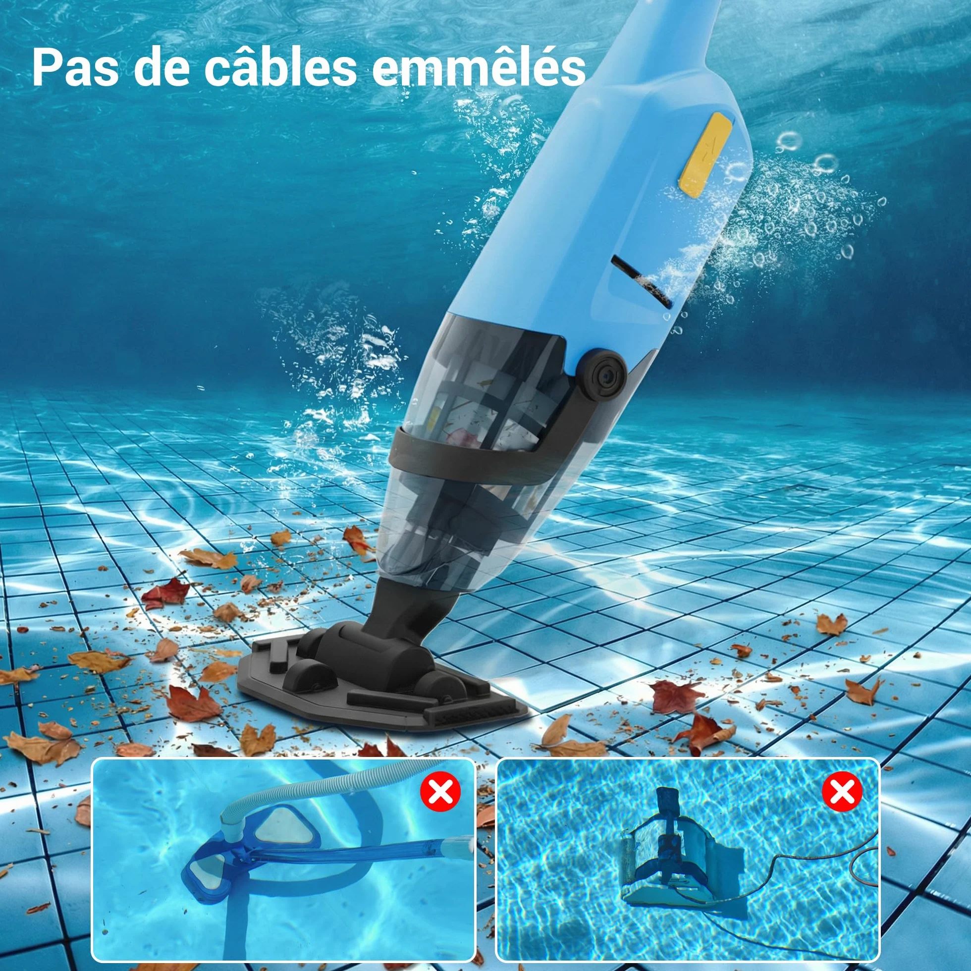 Aspirateur de Piscine sans Fil 2 en 1 pour Piscine Hors-Sol et Jacuzzi – Aspirateur à Main Rechargeable avec Tige télescopique et Filtre Fin Lavable, idéal pour Les spas, piscines Hors-Sol et Petites