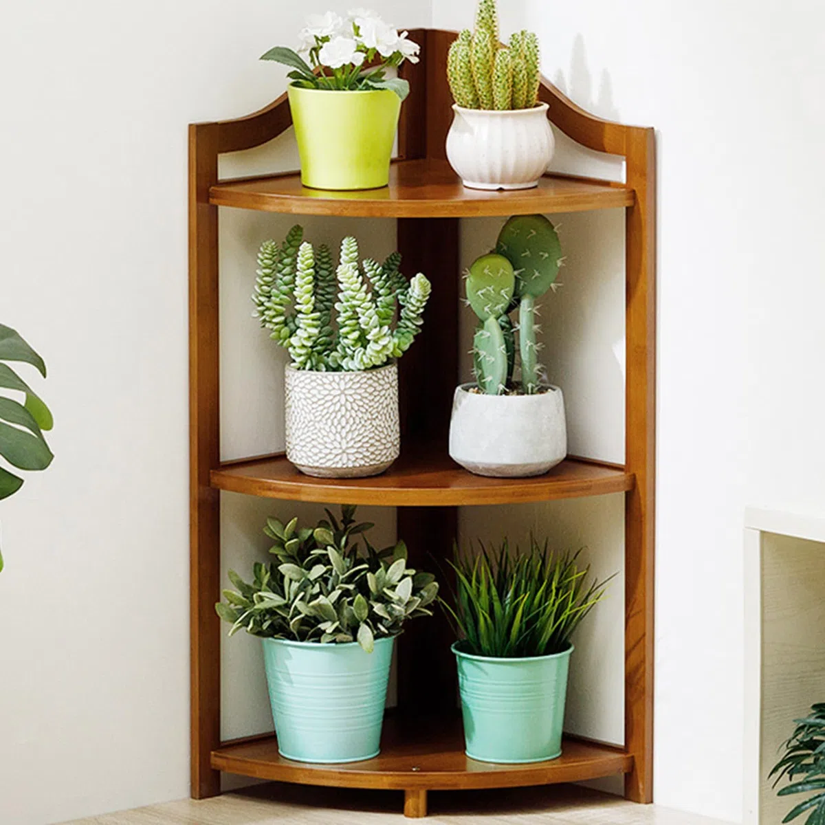 Support de plantes en bambou pour l'intérieur et l'extérieur, étagère autoportante à 3 niveaux pour fleurs et plantes, design robuste style échelle