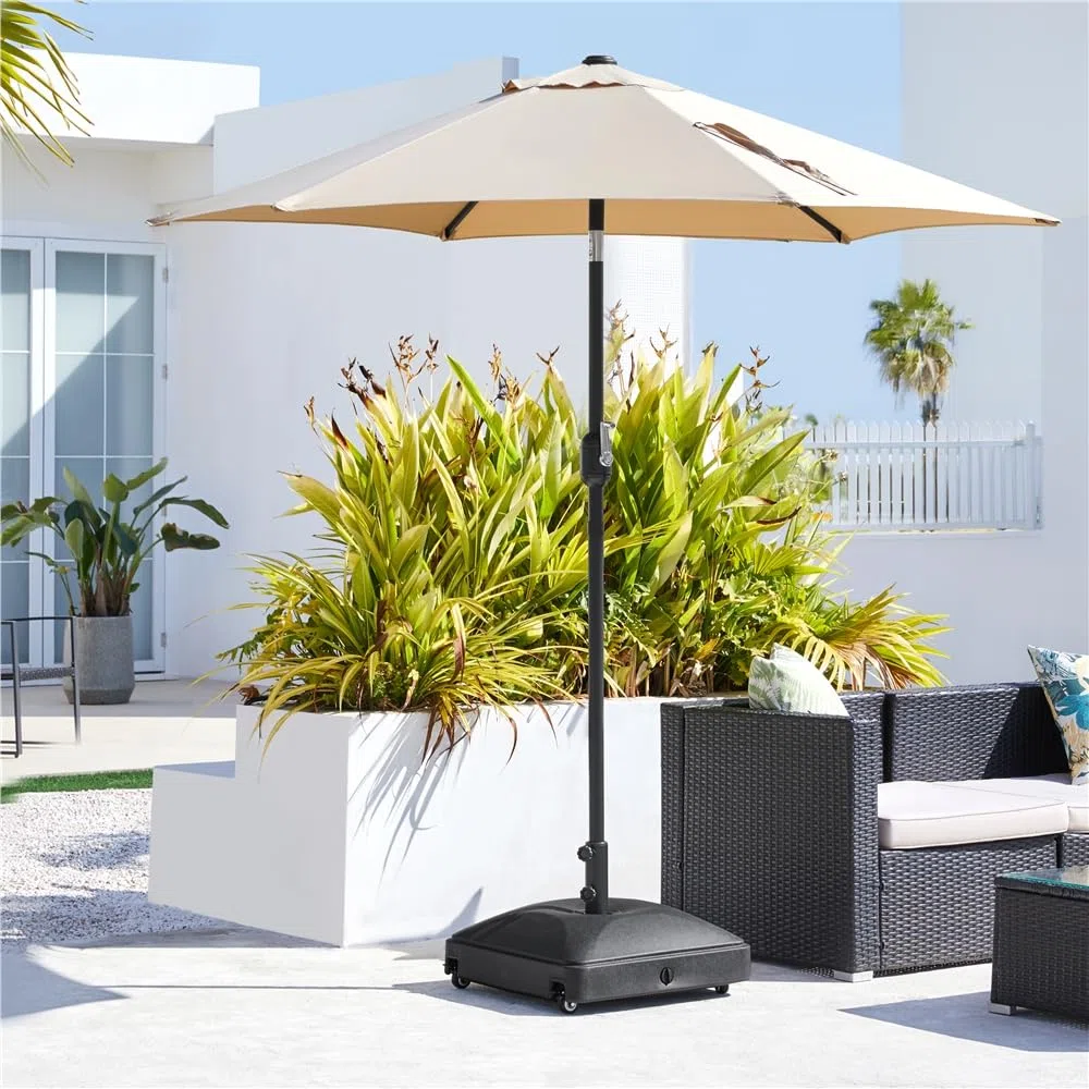 Yaheetech Pied de Parasol Carré à roulettes 37 L Remplissable d'eau Extérieur Base de Lestage pour Mât de 38 mm/48 mm Ø Patio Jardin Terrasse Piscine Restaurant Design Simple