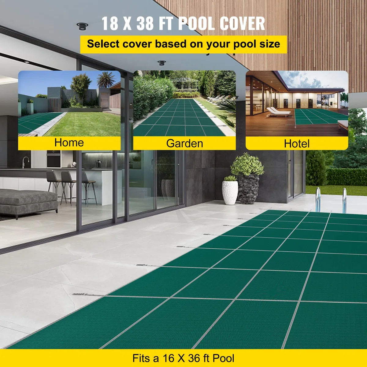 VEVOR Bâche Piscine Creusée 5,47x11,47 m PP Couverture Protection Piscine Rectangulaire contre Débris Neige Protège Piscine Maille Serrée Boulon Terre Laiton pour Piscines 4,87x11 m Maison Jardin Vert