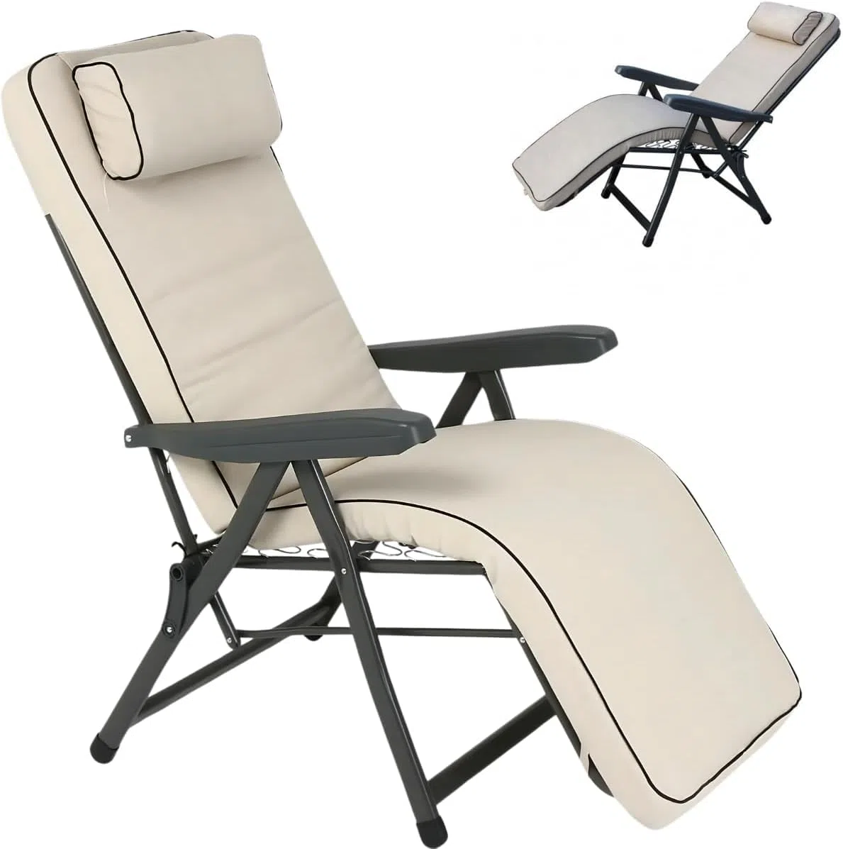 Tomaino - Chaise longue rembourrée intérieur/extérieur - Fauteuil inclinable détente parfaite - Confortable pliable, idéal maison/jardin/terrasse (automatique)