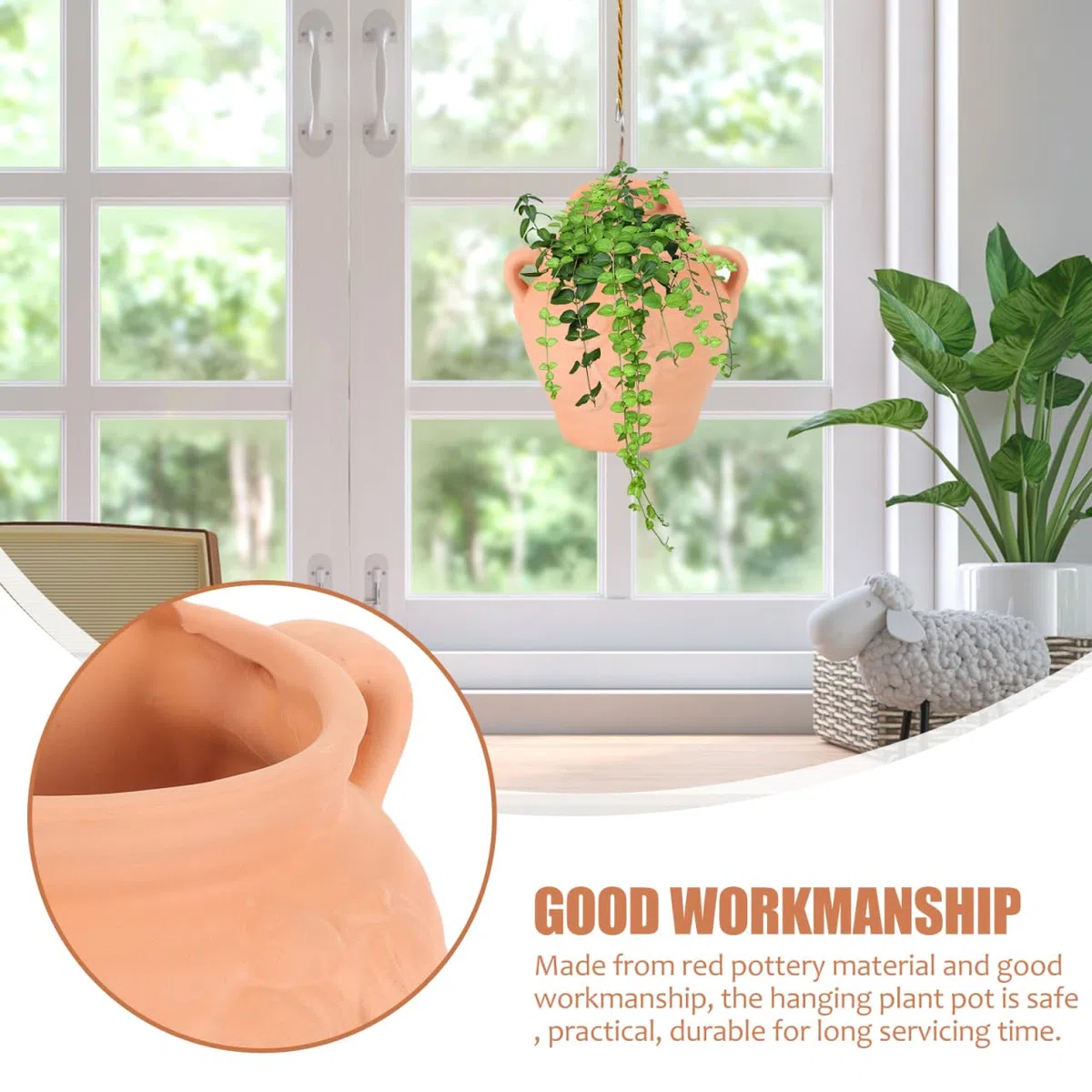 POPETPOP Pot De Fleur Suspendu en Terre Cuite 17X17X22Cm Jardinière Murale pour Plantes Succulentes Balcon Et Intérieur Support Mural Durable pour Décoration De Jardin