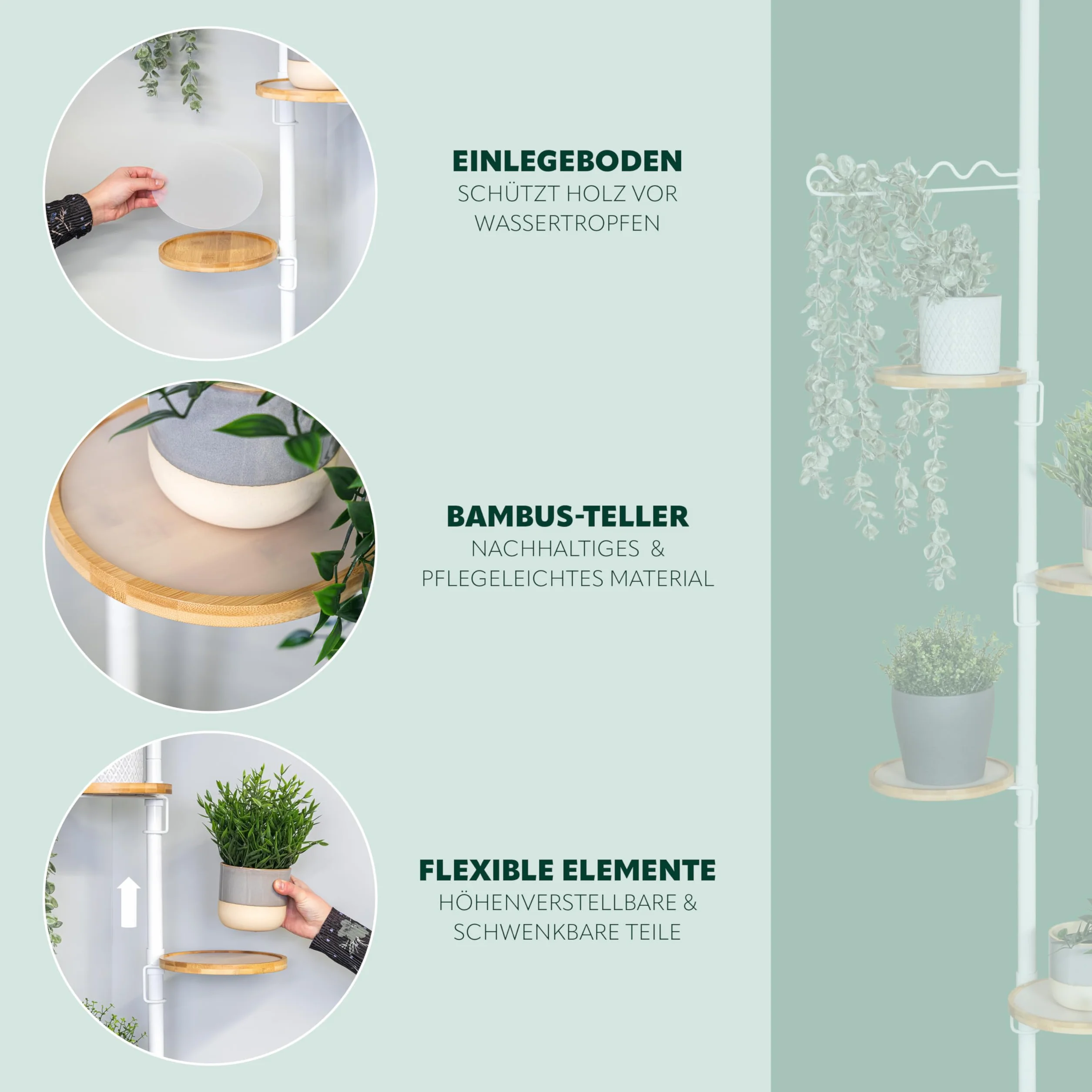 bremermann Étagère à fleurs télescopique avec 4 étagères et aide à l'escalade, adaptée à une utilisation dans le salon ou la cuisine - avec une hauteur d'installation de 140 à 290 cm, blanc