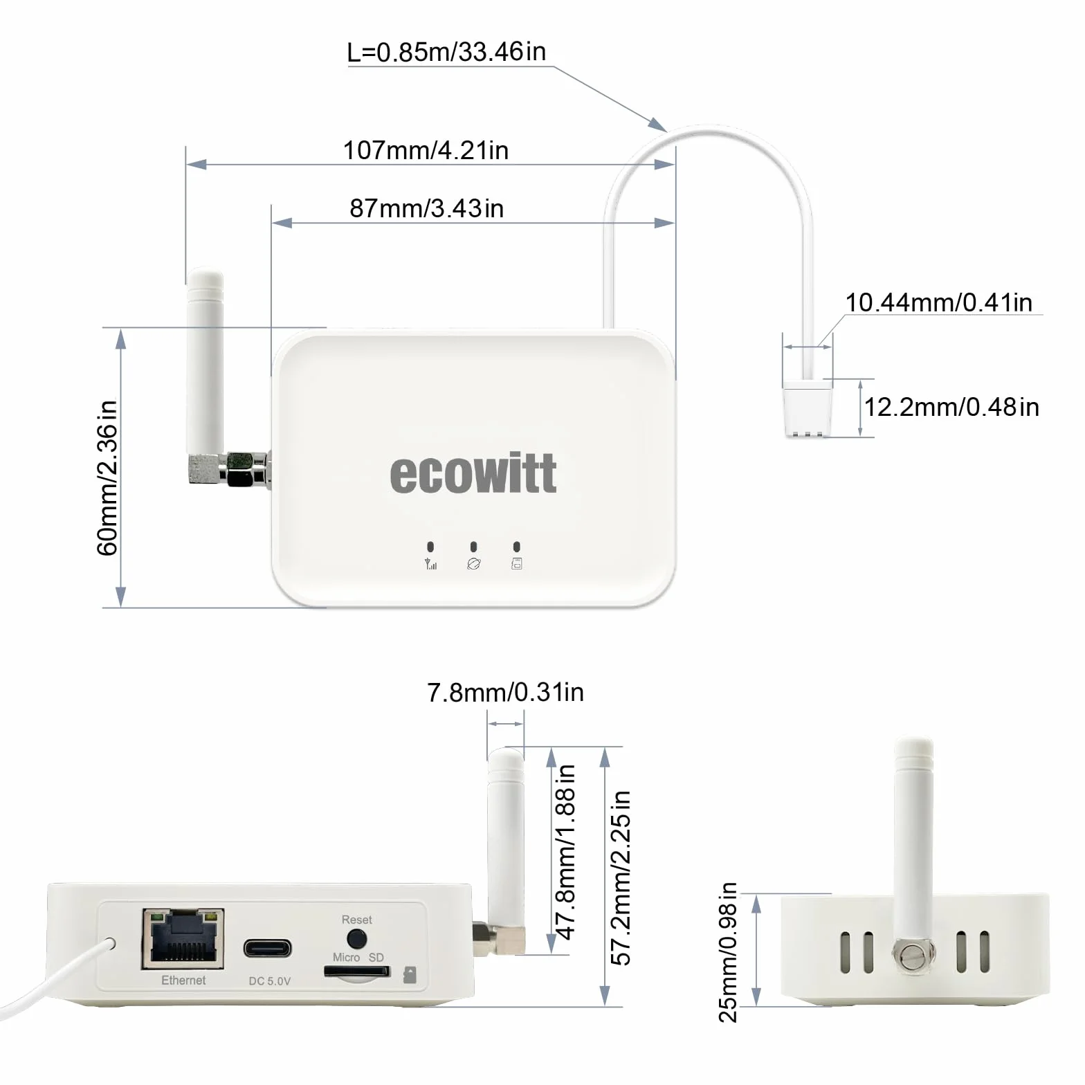 ECOWITT WN31 Thermomètre multicanal - Capteur hygromètre + passerelle 3 en 1 GW3000, compteur de température et d'humidité avec écran LCD, surveillance à distance via application, interrupteurs DIP
