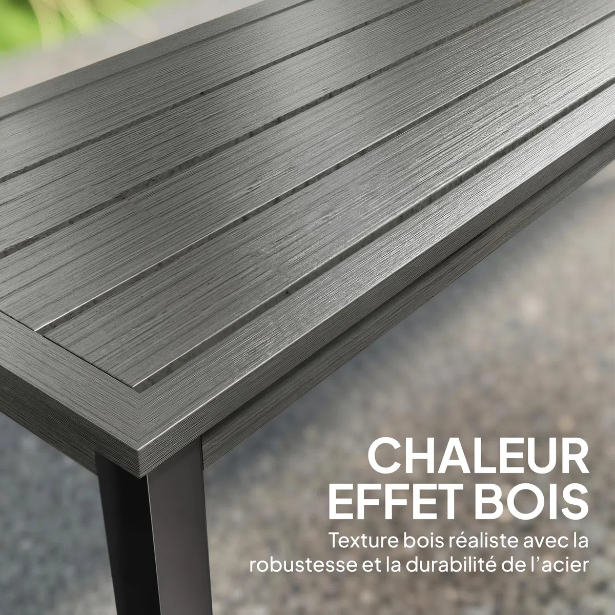 Outsunny Banc de Jardin en Métal, Banc d'extérieur 2 Places avec Assise à Lattes Effet Bois, sans Dossier, Banquette de Jardin Cadre Acier pour Patio, Balcon, Parc, Capacité 240 kg, 130x34x43cm, Gris