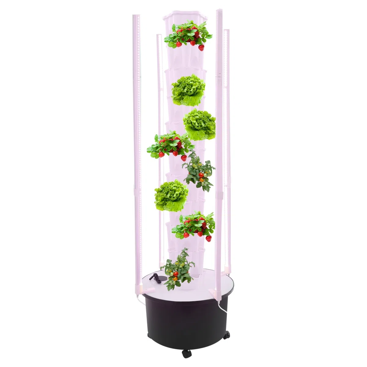 Tour hydroponique à 10 étages avec lumière LED et roues, système hydroponique de 60 plantes, kit de culture de jardin intérieur pour légumes, herbes, jardinage vertical économe en eau