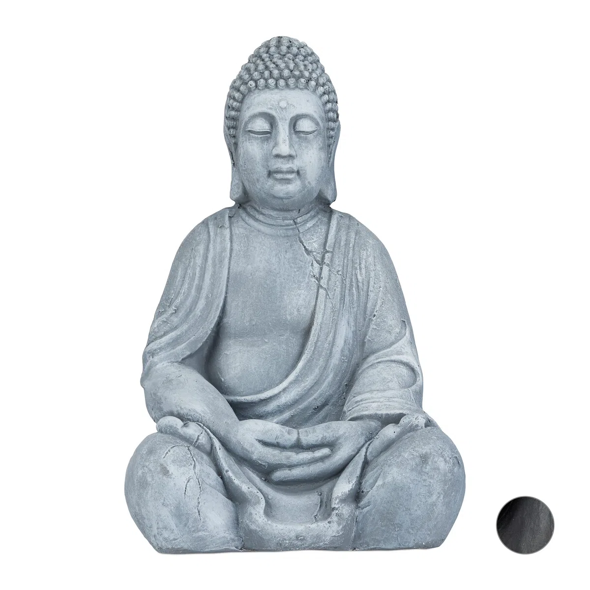 Relaxdays Statue de Buddha Figurine de Bouddha décoration Jardin Sculpture céramique Zen 50 cm, Gris Clair, grisclair