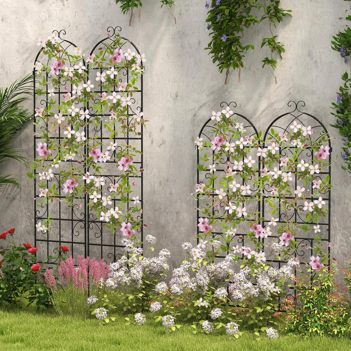 COSTWAY Lot de 2 Treillis de Jardin en Métal 180 x 50 cm, Clôture Décorative pour Plante Grimpante, Grille Fleurs Antirouille pour Jardin, Cour, Patio, Noir