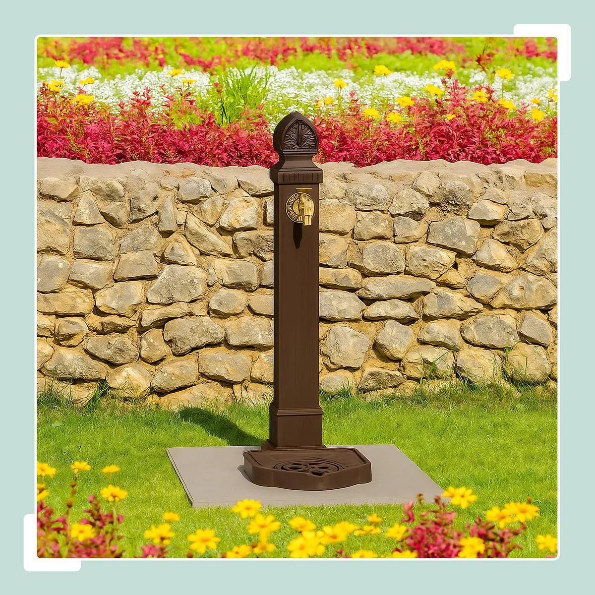 Relaxdays Fontaine extérieure pour Le Jardin ou la terrasse, Robinet, bac, H x L x P : 77 x 29 x 33,5 cm, Marron