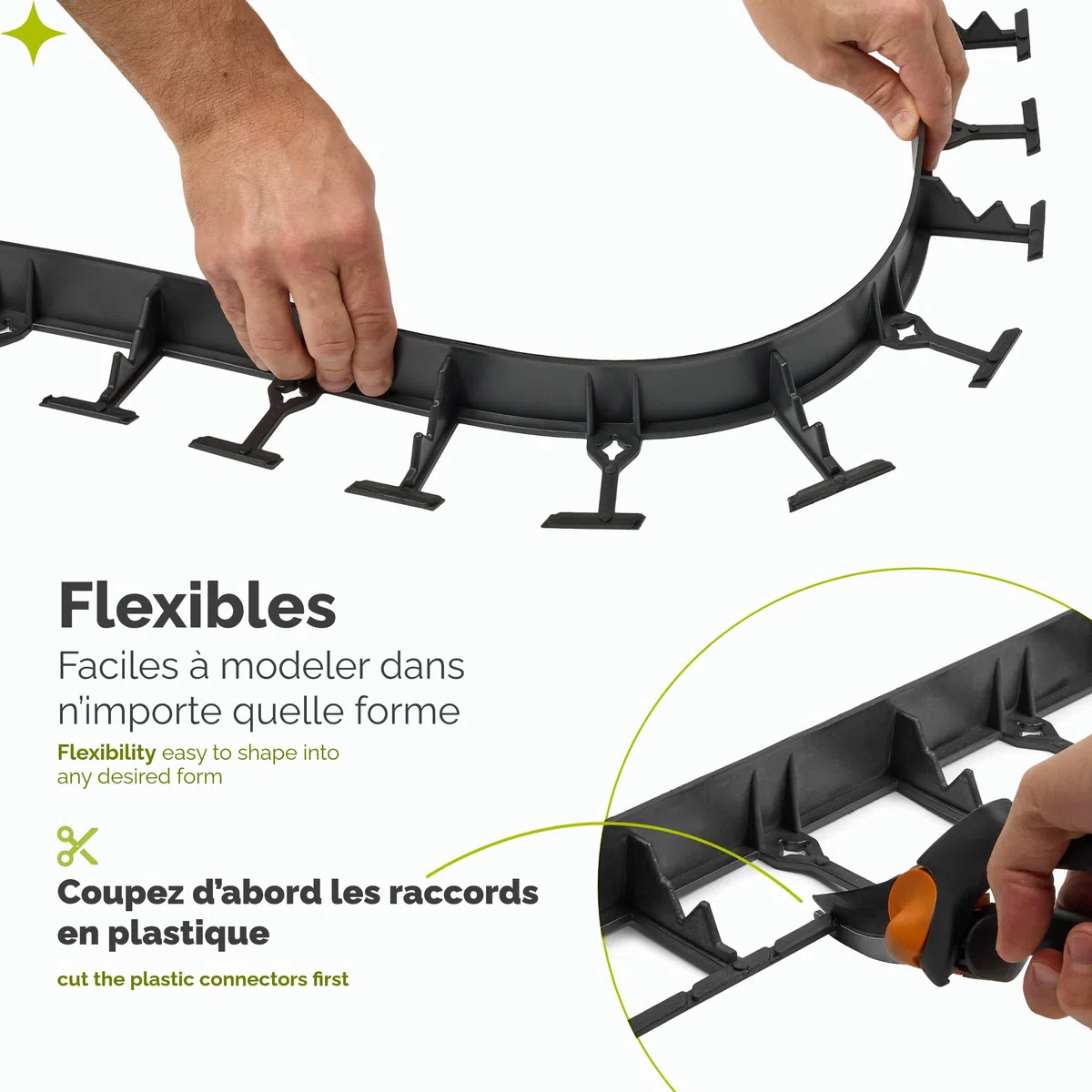 Garronda Bordure de Jardin 24 m, Bordurette Flexible Plastique Noir 5,8 cm avec 100 Piquets, Délimitation Pelouse Massifs Potager, GD-0157