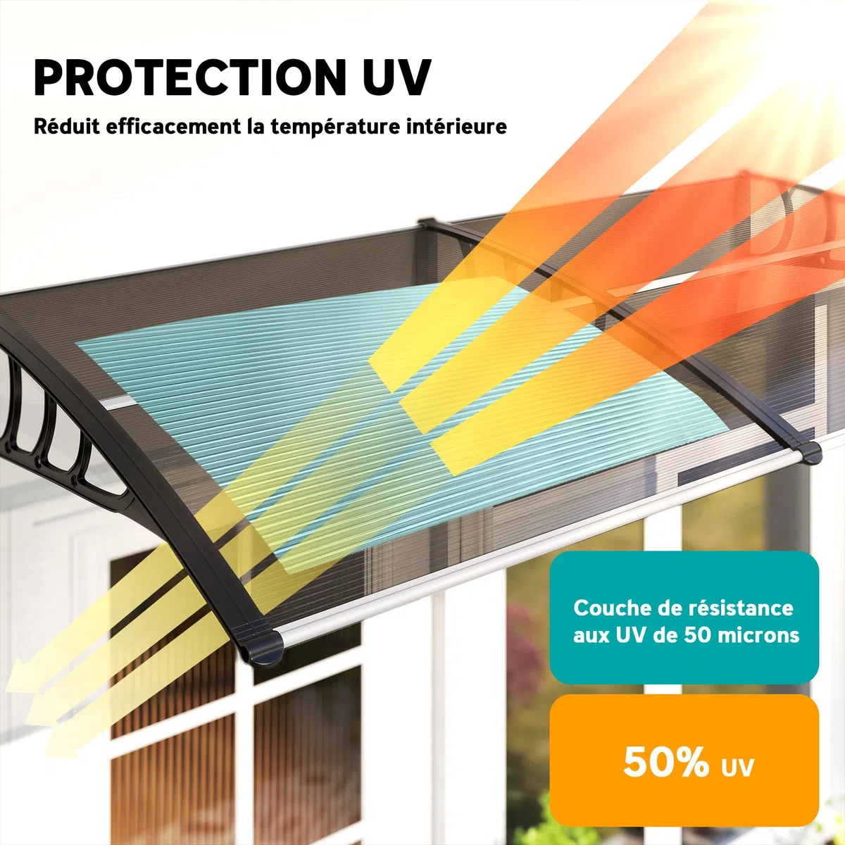 Outsunny Auvent de Porte d'entrée, Toit Marquise de Porte Exterieur en Polycarbonate et Profil Aluminium, Protection Contre la Pluie et UV pour terrasse, Balcon, 200x96 cm, Marron
