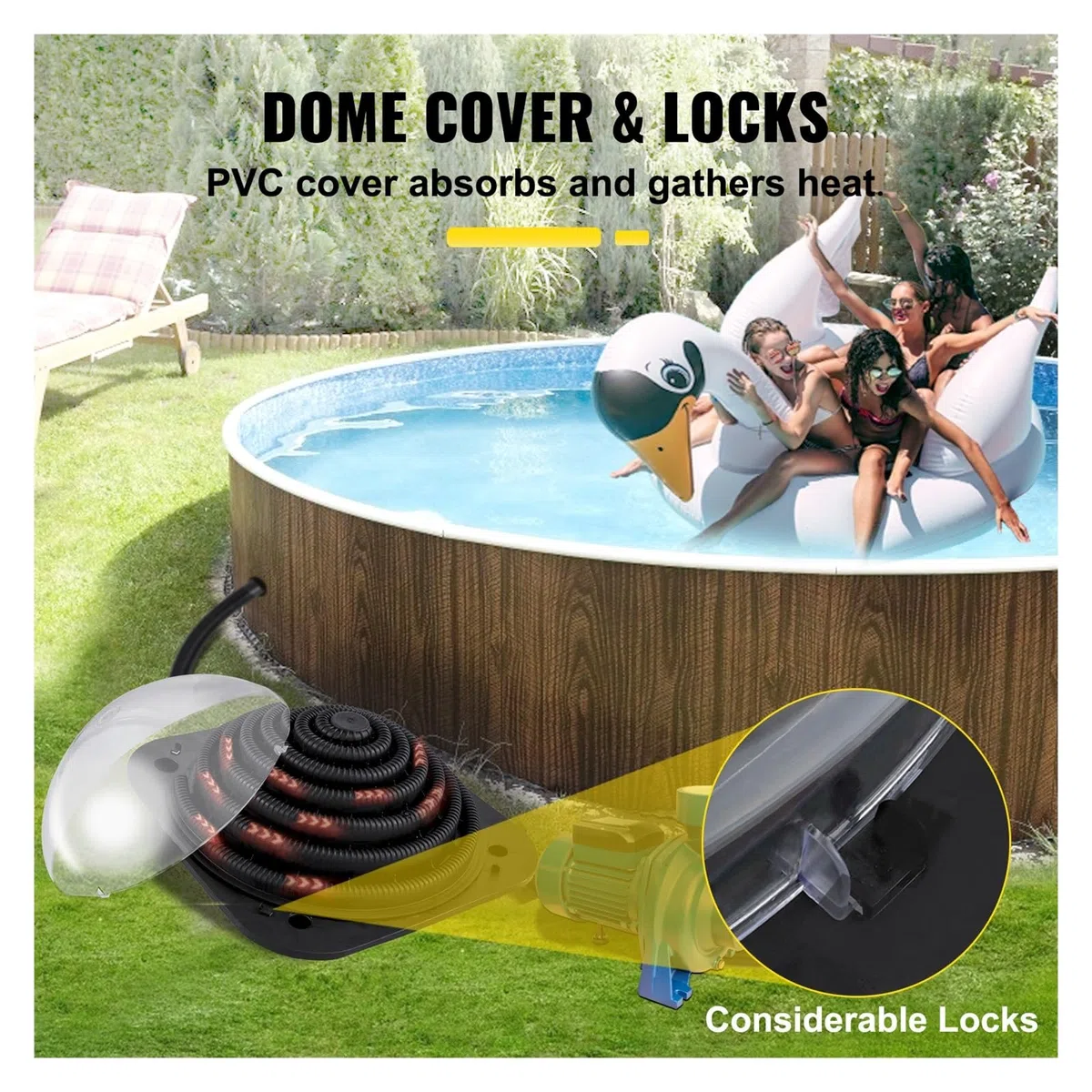 Chauffe-dôme solaire pratique dans le sol/hors sol chauffe-eau de piscine dôme chauffé par soleil noir for piscines extérieures