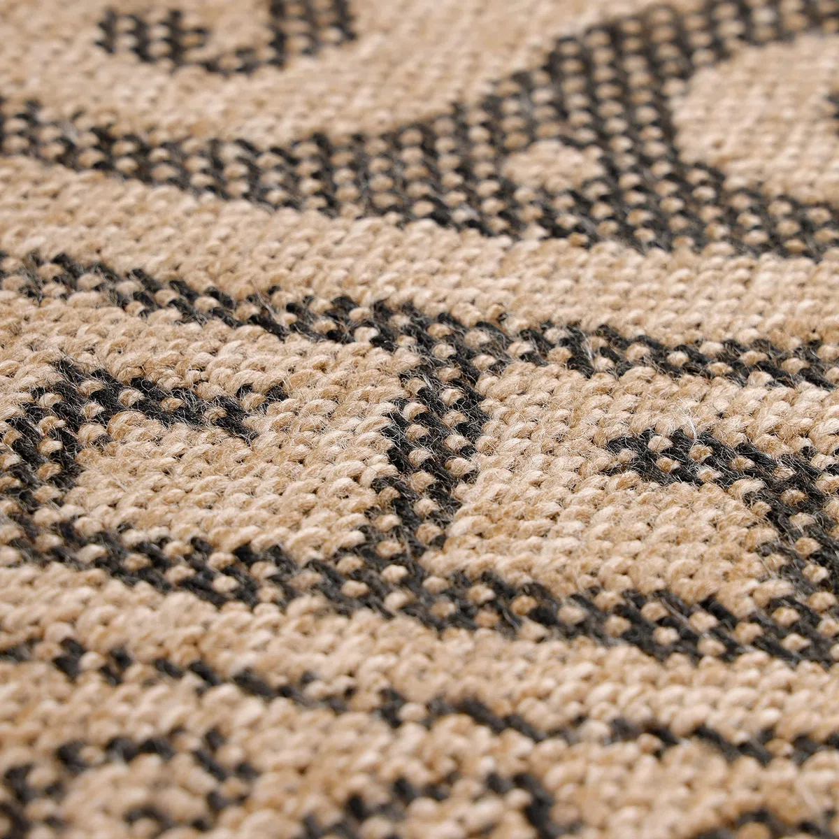Teppium Tapis d'extérieur résistant aux intempéries, 120 cm, rond, aspect sisal naturel et jute – Tapis de cuisine lavable, antidérapant, imperméable, design greek, facile d'entretien – Idéal pour