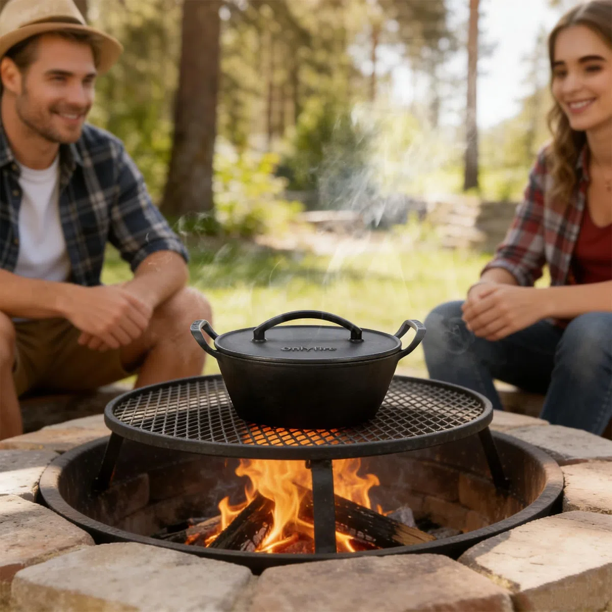 onlyfire Cocotte en Fonte Émaillée 25 cm avec Couvercle | Dutch Oven pour Barbecue et Feu de Camp, Compatible Induction, Gaz et Four, Poignées Larges, Couvercle à Rebord pour Braises
