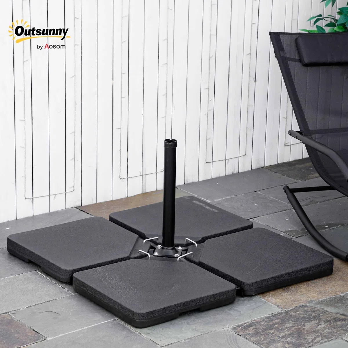 Outsunny Lestages pour parasols Dalles de Parasol 4 plaques HDPE - A remplir d'eau ou de Sable jusqu'à 60/70 kg - dim. 100 x 100 x 6,8 cm Noir