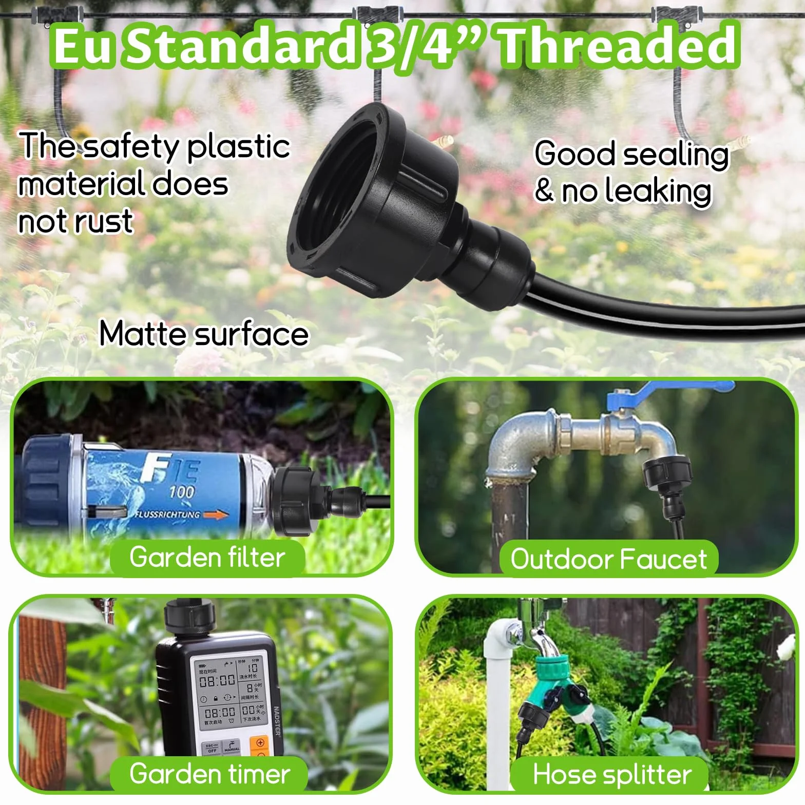 16M Brumisateur Exterieur,64 Pcs Kits d'irrigation Système de Brumisation avec 18 Buses de Brume avec Joint en T+1 Adaptateur (en Laiton, 3/4") pour les Événements Extérieurs,Les Jardins