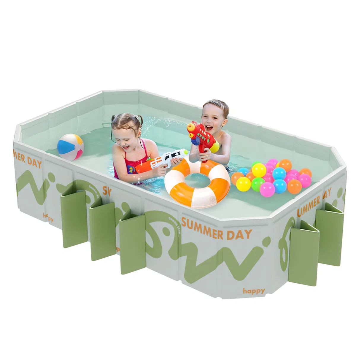 Piscine Pliable 220x135x50 cm - Piscine Hors Sol pour Enfants et Adultes, Grande Piscine Portable avec Double Vidange, Facile à Nettoyer et Gain de Place, Idéale pour Jardin, Terrasse, Plage et Fêtes