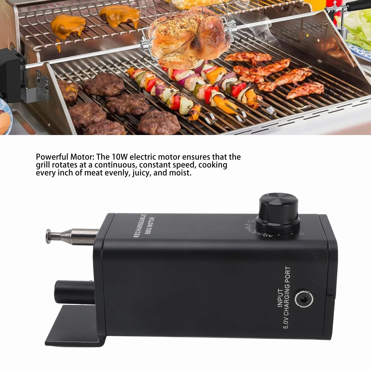 Moteur de Rôtissoire électrique, Moteur de Rôtissoire à Broche de Barbecue à Vitesse Réglable 10 W 3 à 12 V, Contrôle de Vitesse Variable, Moteur de Rôtissoire électrique CC